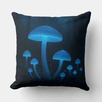 Bioluminescent Mushroom Forest Throw Pillow