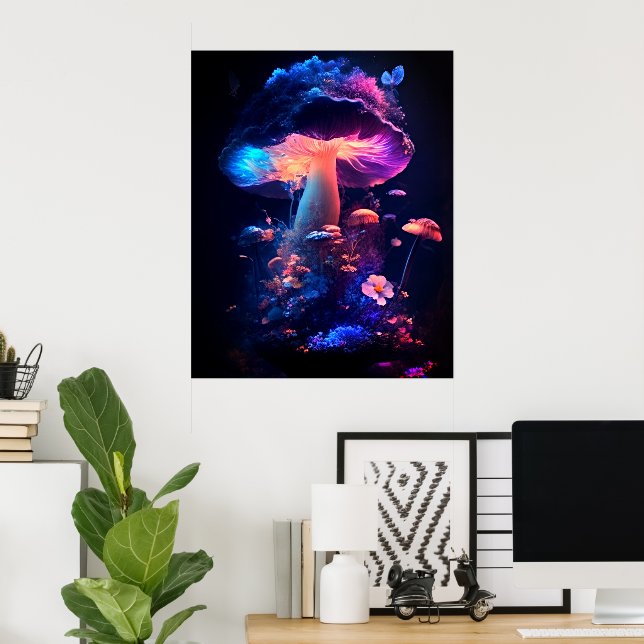 Bioluminescent Mushroom Galaxy Poster (Home Office)