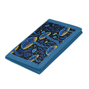 Bioluminescent Mushroom Retro Blue Wallet