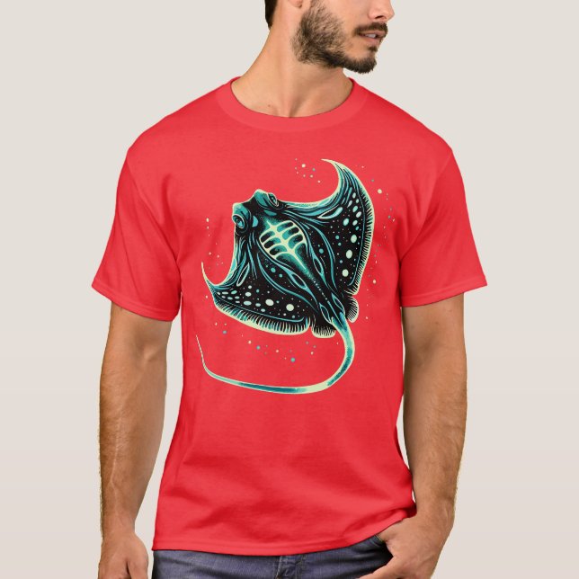 Bioluminescent Stingray Artwork Aquatic Ocean Gift T-Shirt (Front)