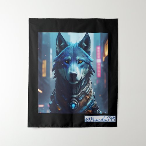 Biomechanical Blue Wolf Med 50 x 60 Tapestry