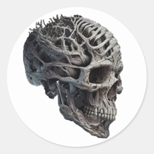 Biomechanical Filament Skull Illustration Classic Round Sticker