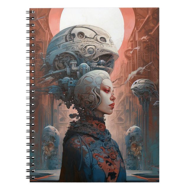 Biomechanical Head Surreal Sci-Fi Art Notebook (Front)