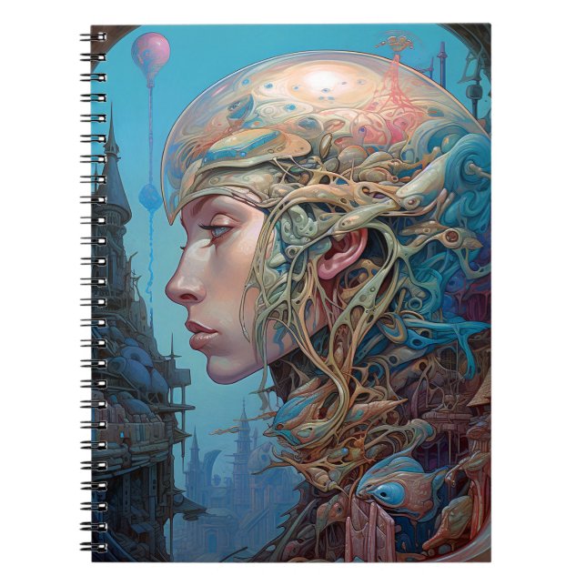 Biomechanical Head Surreal Sci-Fi Art Notebook (Front)