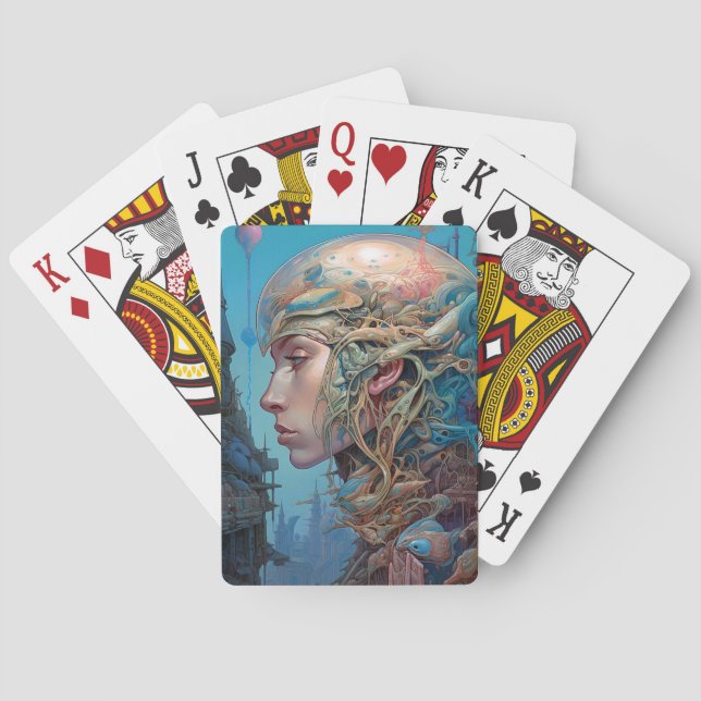 Biomechanical Head Surreal Sci-Fi Art Poker Cards (Back)