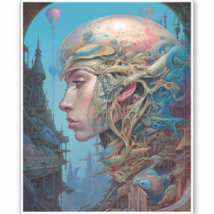 Biomechanical Head Surreal Sci-Fi Art Sticker