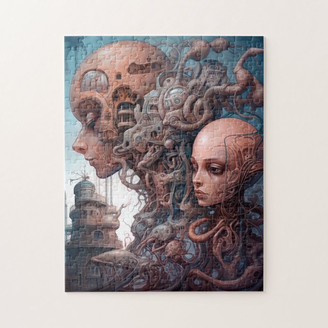 Biomechanical Heads Surreal Sci-Fi Art Jigsaw Puzzle (Vertical)