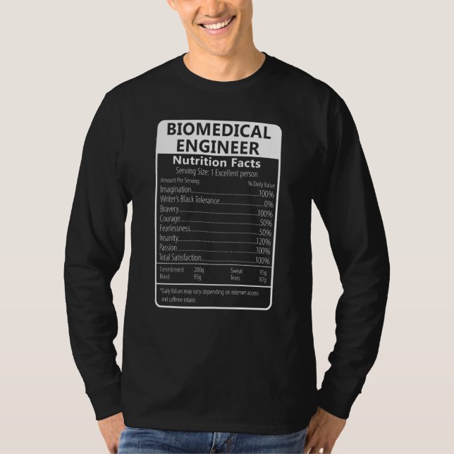 BIOMEDICAL ENGINEER Nutrition Facts Sarcastic T-Shirt (Front)