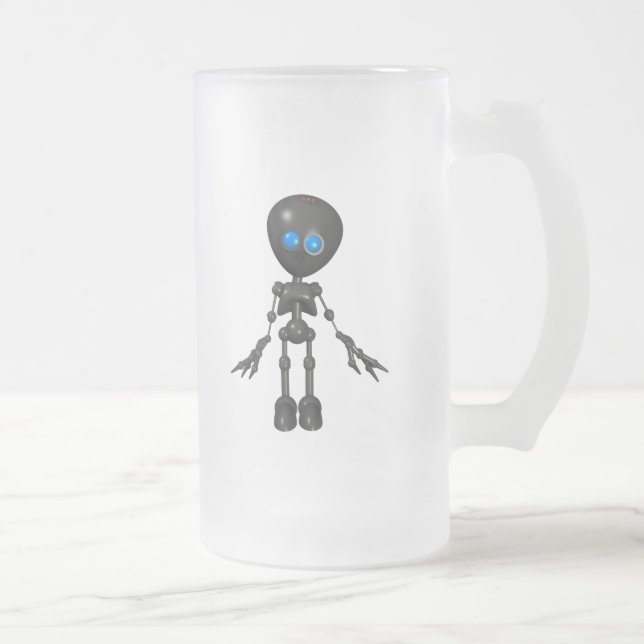 Bionic Boy 3D Robot - Looking Forward Frosted Glass Beer Mug (Right)