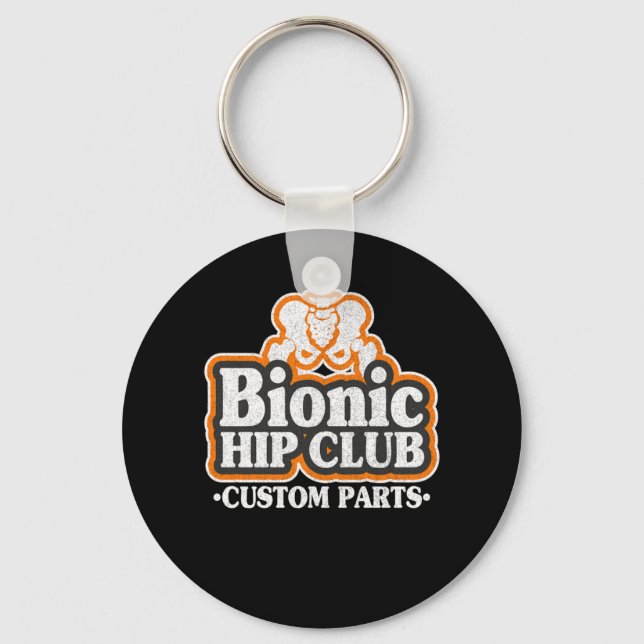 Bionic Hip Club Logo 70s Hip Replacement Surgery Keychain (Front)