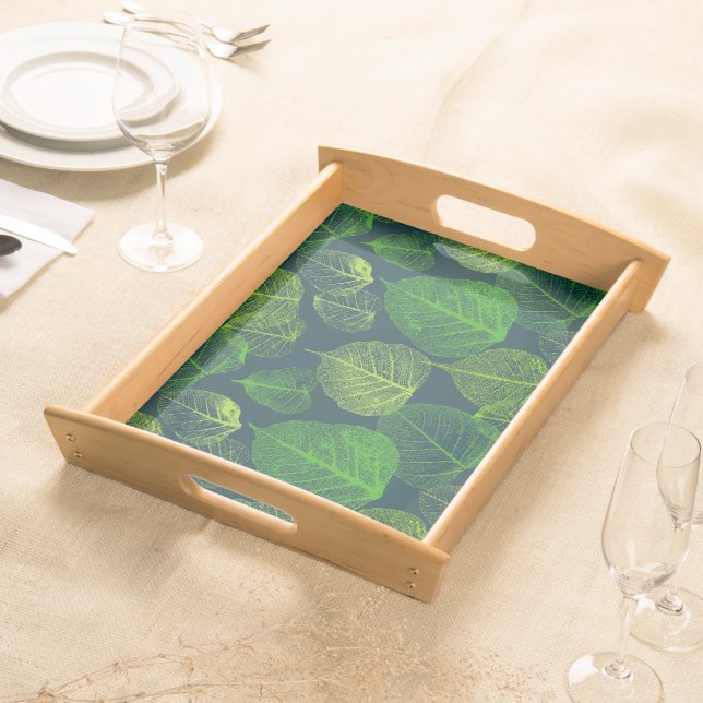 Biophilic Dark Green Skeleton Leaves  Serving Tray (Front)