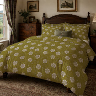 Biophilic green William Morris floral Marigold Duvet Cover