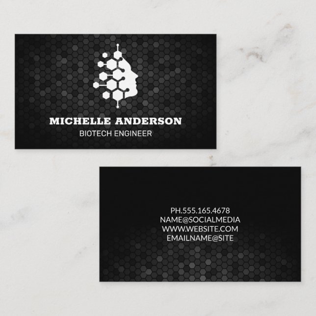 Biotech Icon Logo  | Geometric Background  Business Card (Front/Back)