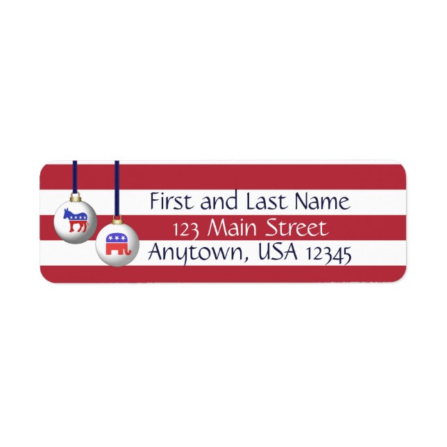 Bipartisan Red White and Blue Patriotic Christmas Label (Front)