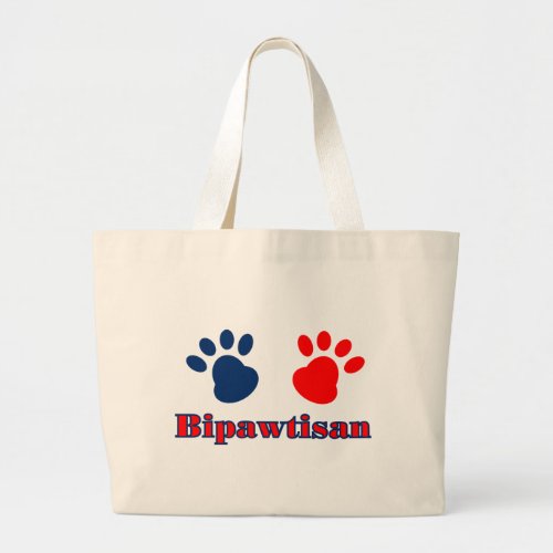 Bipawtisan Funny Dog Paws in Red Blue Politics Large Tote Bag