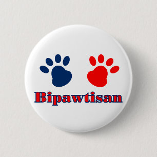 Bipawtisan Funny Dog Paws in Red Blue Politics Pinback Button