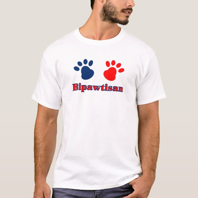 Bipawtisan Funny Dog Paws in Red Blue Politics T-Shirt (Front)