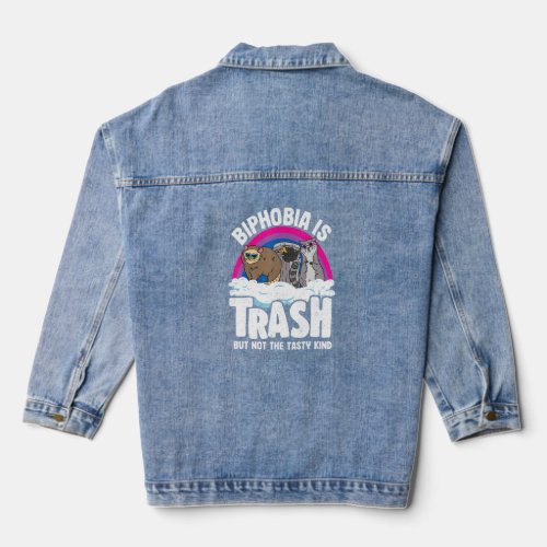 Biphobia Is Trash Opossum Raccoon Bisexual Flag Bi Denim Jacket