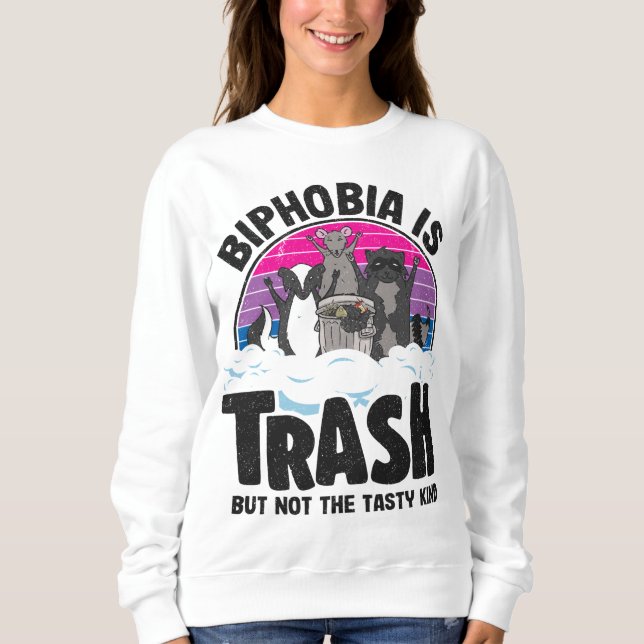 Biphobia Is Trash Opossum Raccoon Bisexual Flag Bi Sweatshirt (Front)