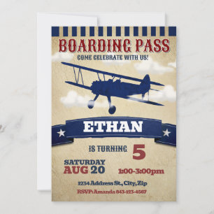 Biplane Airplane Birthday Invite Vintage Plane