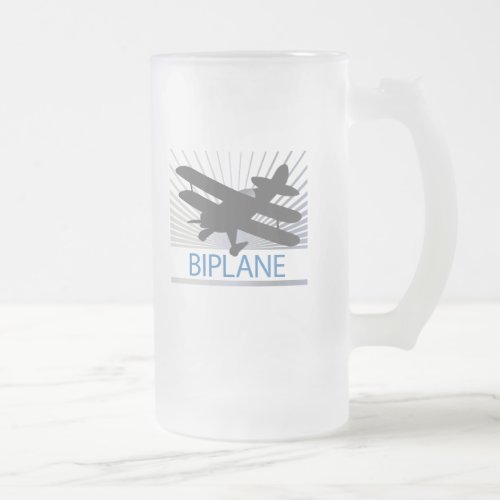 Biplane Airplane Frosted Glass Beer Mug