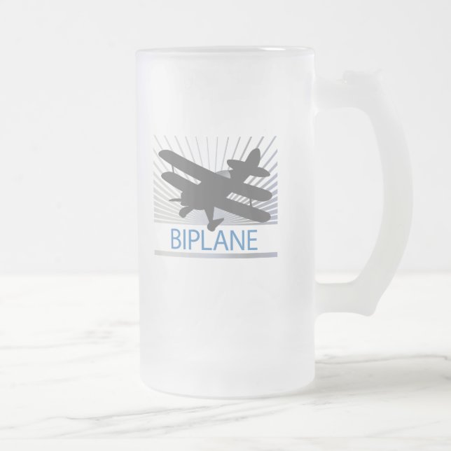 Biplane Airplane Frosted Glass Beer Mug (Right)