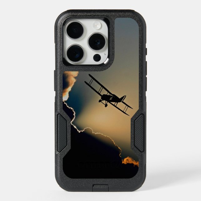 Biplane and sunset iPhone 15 pro case (Back)