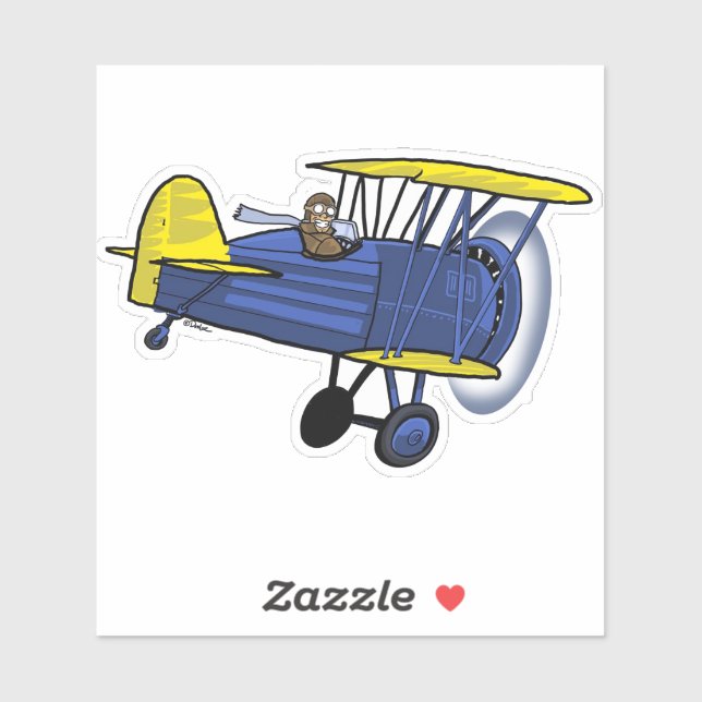 Biplane Blue Sticker (Sheet)