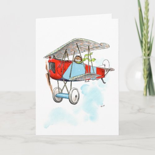 Biplane Bunny Card