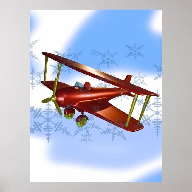 Biplane Flying in the Clouds Poster (Front)