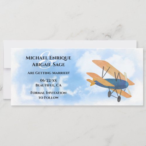 Biplane LOVE and Heart Cloud Airplane Wedding Save The Date