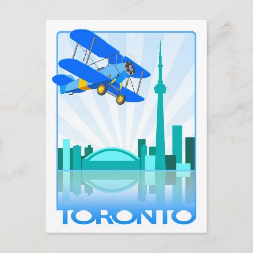 Biplane Over Toronto Retro Design Postcard