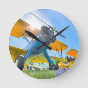 Biplane Sunshine Round Clock