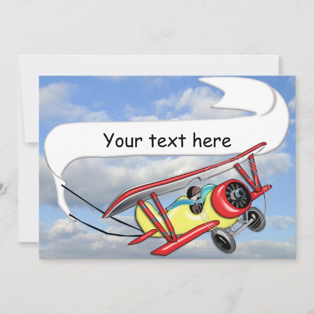 Biplane Towing Banner Customizable Invitation (Front)