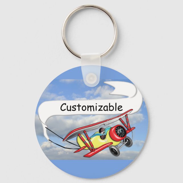 Biplane Towing Banner Customizable Keychain (Front)