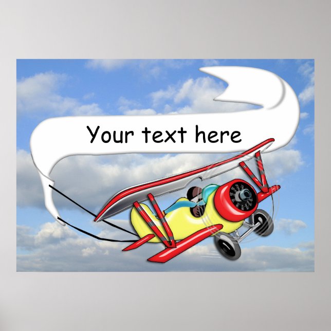Biplane Towing Banner Customizable Poster (Front)