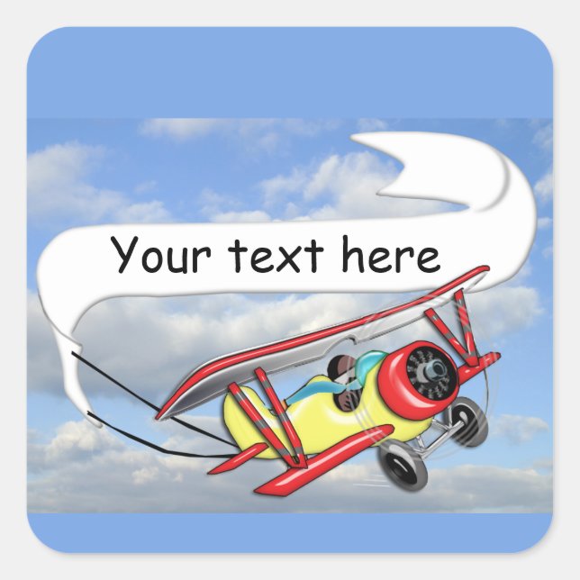 Biplane Towing Banner Customizable Square Sticker (Front)