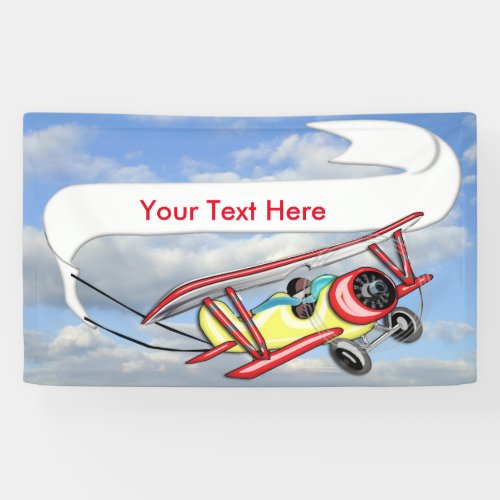 Biplane Towing Banner in Blue Sky  White Clouds