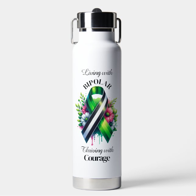 Bipolar Awareness | Thriving with Courage Water Bottle (Front)