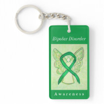 Bipolar Disorder Awareness Ribbon Angel Keychain