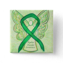 Bipolar Disorder Green Awarness Ribbon Angel Pin