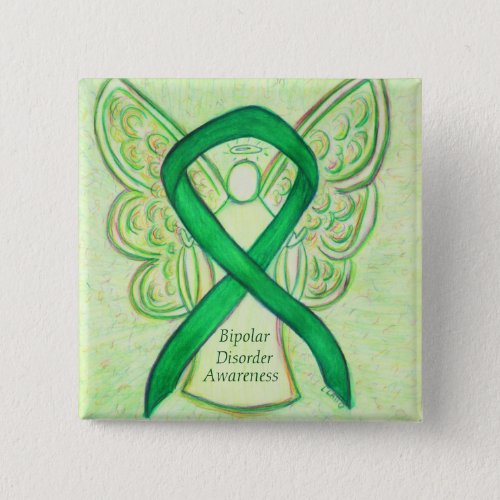 Bipolar Disorder Green Awarness Ribbon Angel Pin