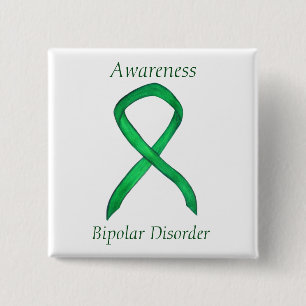 Bipolar Disorder Green Awarness Ribbon Custom Pin