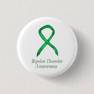 Bipolar Disorder Green Awarness Ribbon Custom Pin