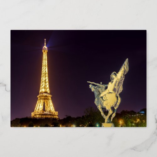 Bir_Hakeim at night bridge _ Paris France Foil Holiday Card