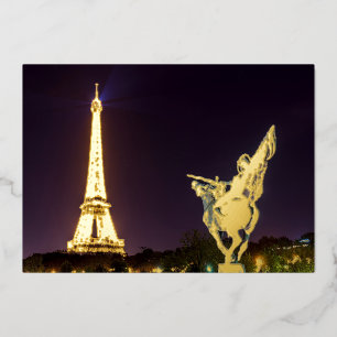 Bir-Hakeim at night bridge - Paris, France Foil Holiday Card