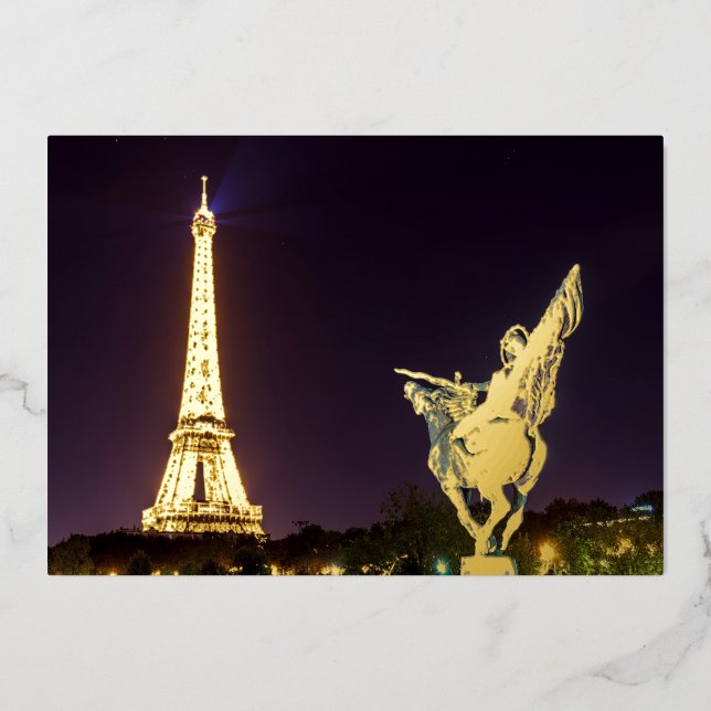 Bir-Hakeim at night bridge - Paris, France Foil Holiday Card (Front)