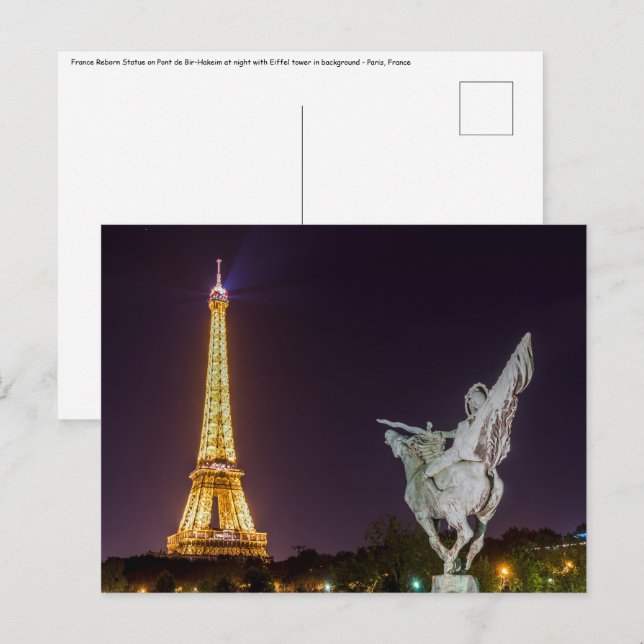 Bir-Hakeim at night bridge - Paris, France Postcard (Front/Back)