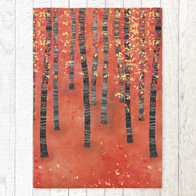 Birch Aspen Forest Rug (Aspen birch forest red abstract indoor or outdoor rug)
