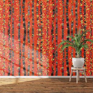 Birch Aspen Tree Forest Red Art Wallpaper